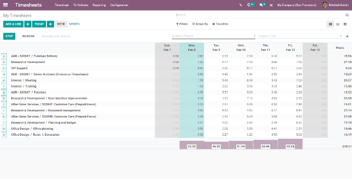 Odoo Timesheets App